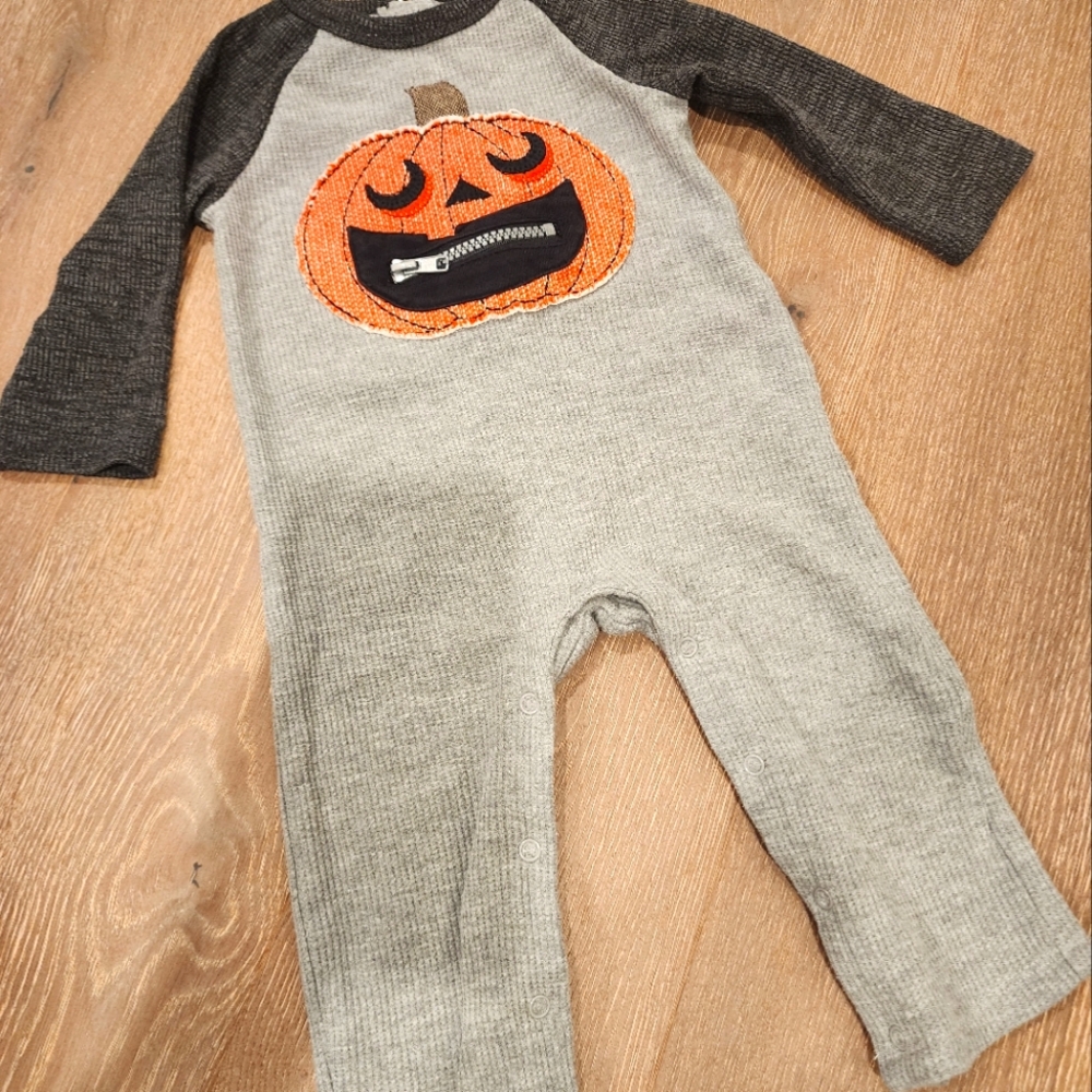 MUD PIE BABY BOY HALLOWEEN PUMPKIN SLEEPER ROMPER 6-9M
